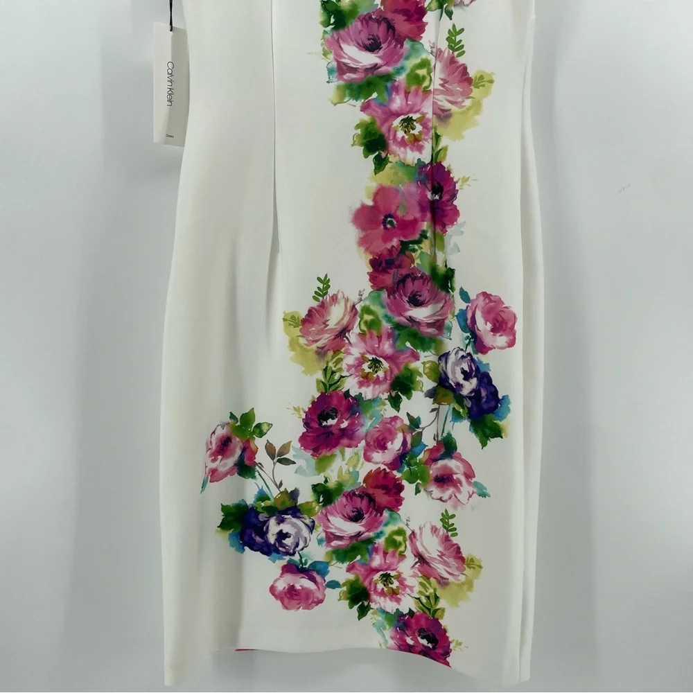 NEW Calvin Klein Sheath Dress White Floral Sleeveless 8 - Picture 9 of 12